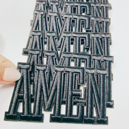 4" AMEN in Black - 3D Embroidered Hat Patch