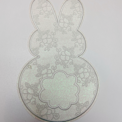 10.25” x 6.25" Bunny w Sparkle Lace Detail  - Embroidered  Patch