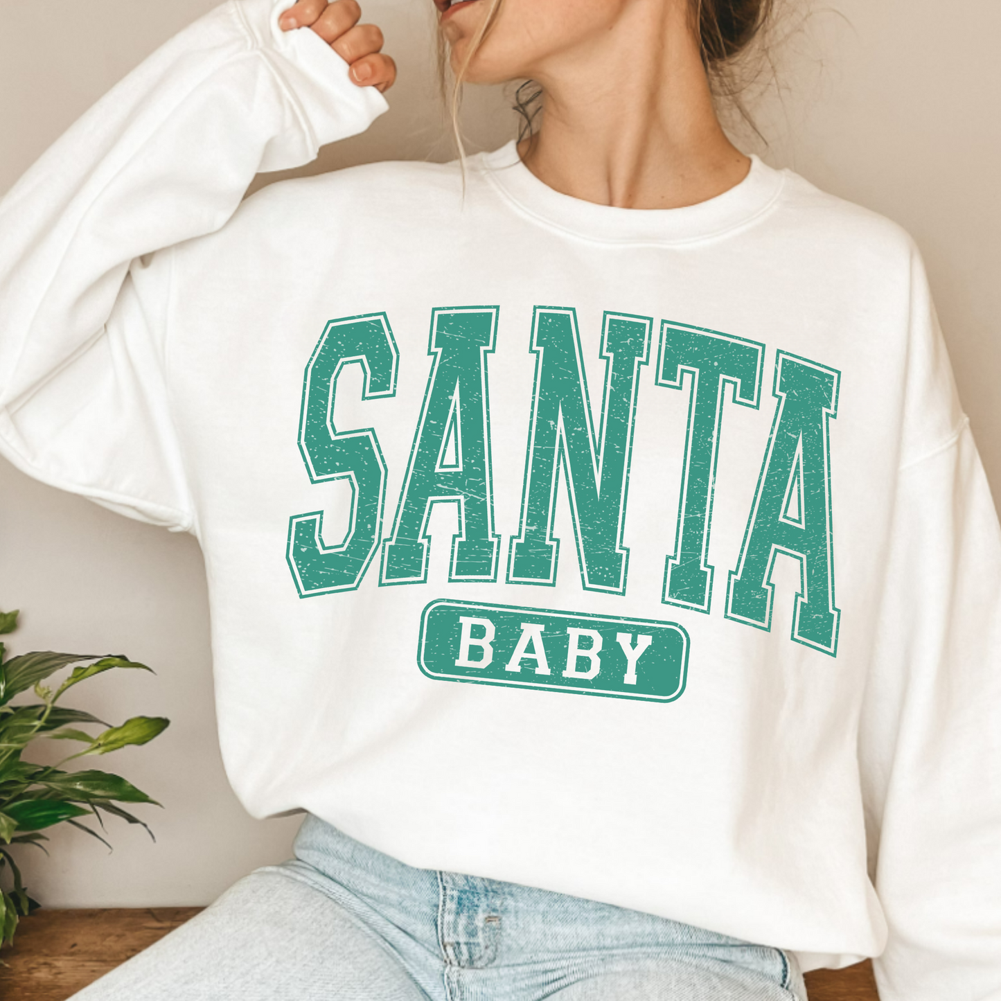 (shirt not included) Santa Baby in Metallic Green- Screen print Transfer