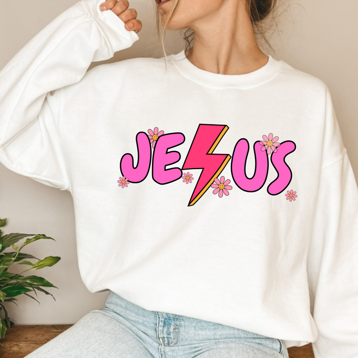 (Shirt not included) JESUS with lightning &amp; flowers - screen Print  Transfer
