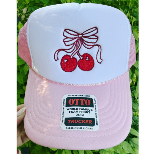 Cherry Embroidered Trucker Hat - Premade Hat