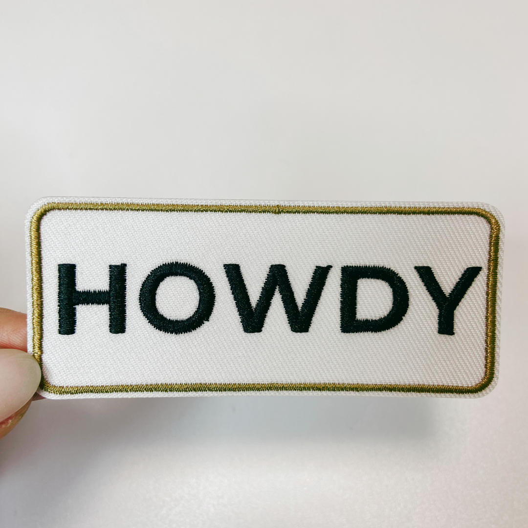 3.5" HOWDY in Tan &amp; Black   - Embroidered Hat Patch.5