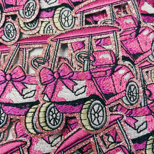 2.5” Golf Cart - Pink glittery - Embroidered Hat Patch