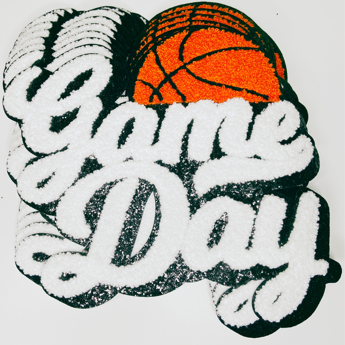 11” GAME DAY Basketball - Chenille Patch in White & Black