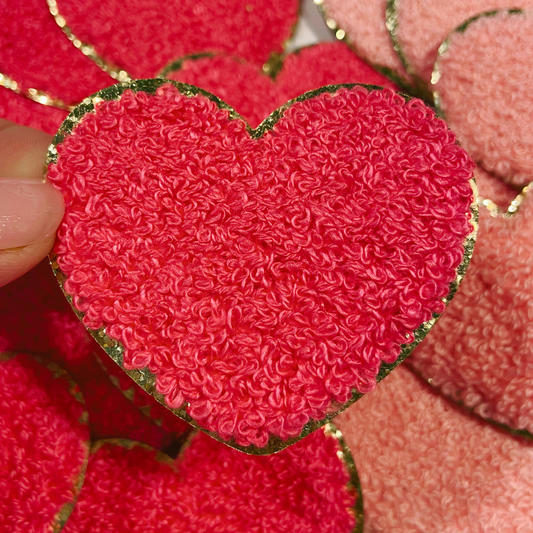 Chenille Heart 2.5" -  Light Pink or Hot Pink HAT patch