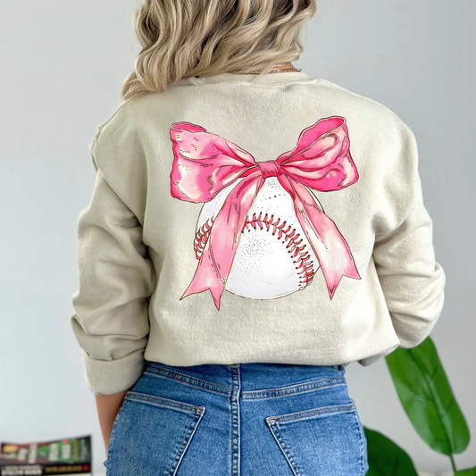 (shirt not included) Baseball Bow Pink - Clear Film Transfer