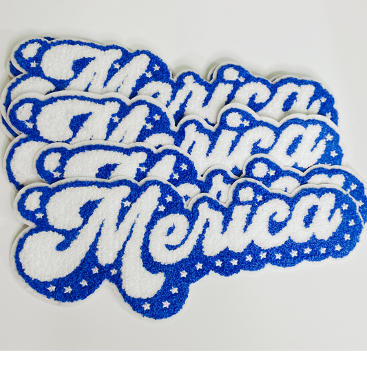 10.5" 'Merica Chenille Patch in Blue and White - Chenille Patch