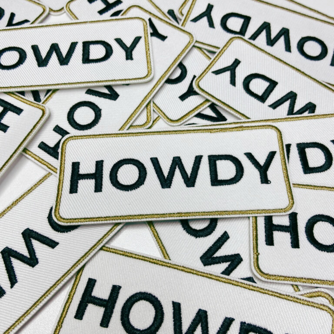 3.5" HOWDY in Tan &amp; Black   - Embroidered Hat Patch.5
