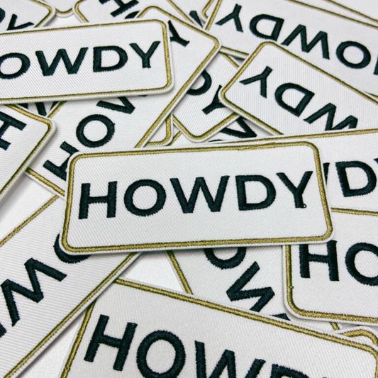 3.5" HOWDY in Tan & Black - Embroidered Hat Patch.5