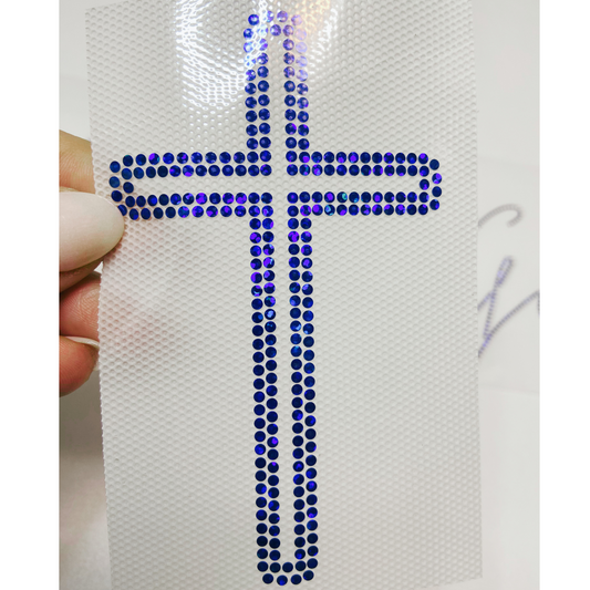 4" Blue Cross - Holographic SPANGLE - COLD PEEL - Perfect for Hats
