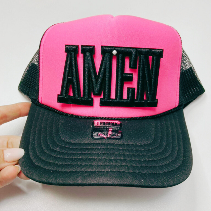 4" AMEN in Black -  3D Embroidered Hat Patch