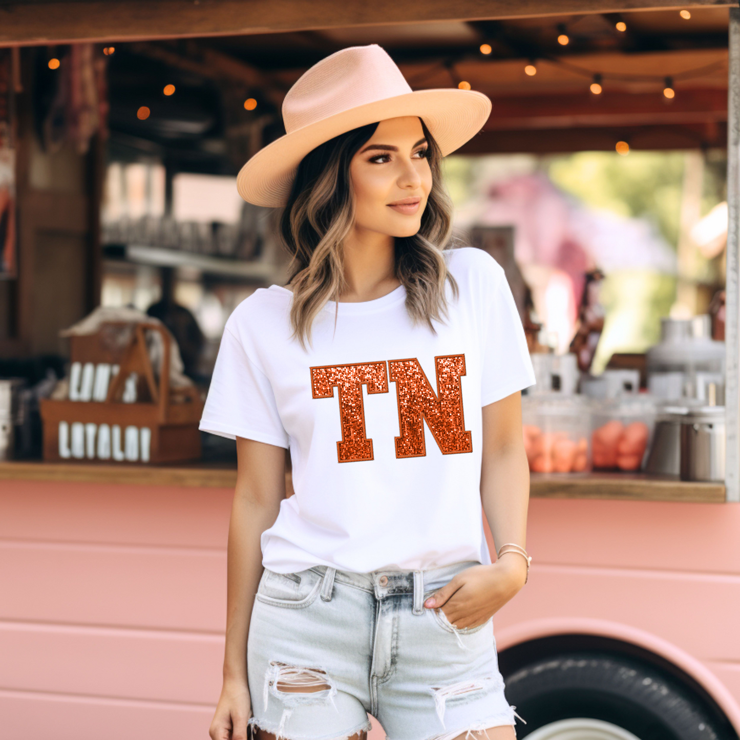 (Shirt not Included) Faux Sequin TN Tennessee - Clear Film Transfer