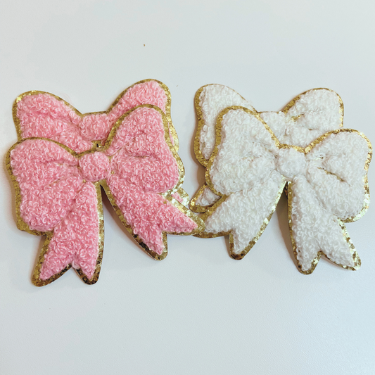 Chenille Bow 2.5" - Pink or White HAT patch