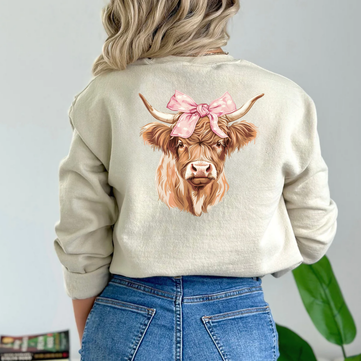 (shirt not included) Highland Cow w Bow - Clear Film Transfer