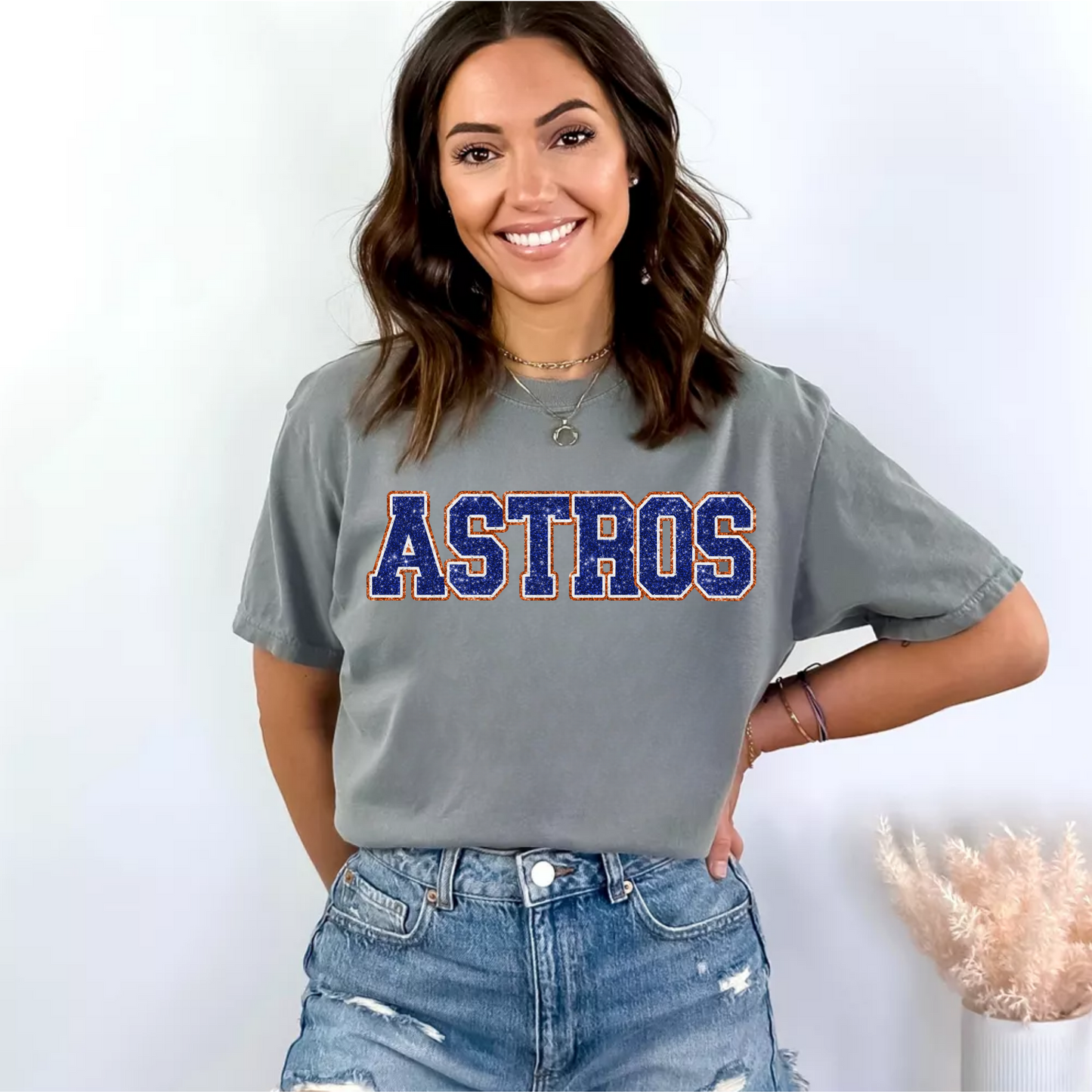 (Shirt not included) Faux Sequin ASTROS - Clear Film Transfer