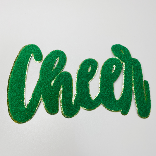 CHEER in Purple, Green or Orange 10.5" wide - Chenille Patch