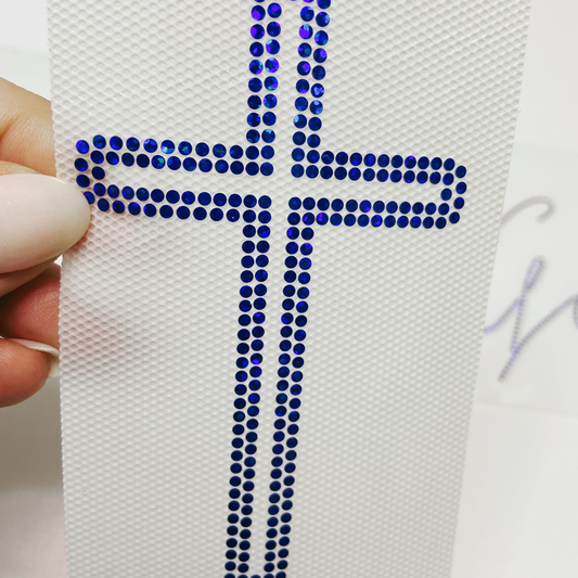 4" Blue Cross - Holographic SPANGLE - COLD PEEL - Perfect for Hats