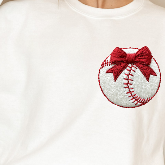 (Shirt not included) Faux Embroidered Baseball w Bow - DTF (COLD PEEL)