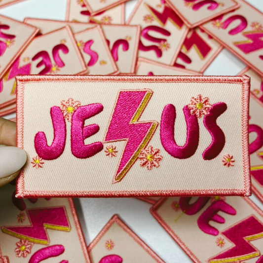 4" JESUS with Lightning and flowers -  Embroidered Hat Patch