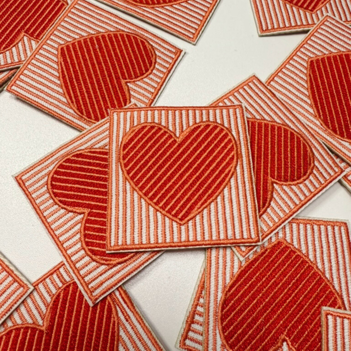 2.5" striped Heart -  Embroidered Hat Patch