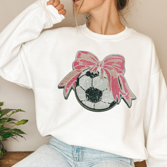 11" x 9" Sequin Soccer w Bow  - Sequin Patch