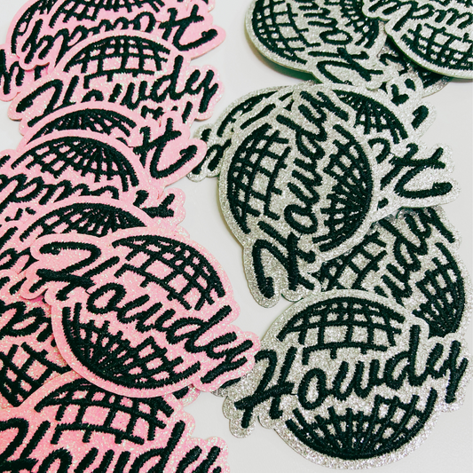 2.5" Glitter Howdy Silver or Pink -  Embroidered Hat Patch