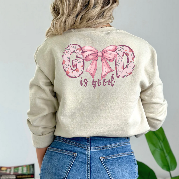 (Shirt not included)  God Is Good with Bow -  DTF (COLD PEEL)