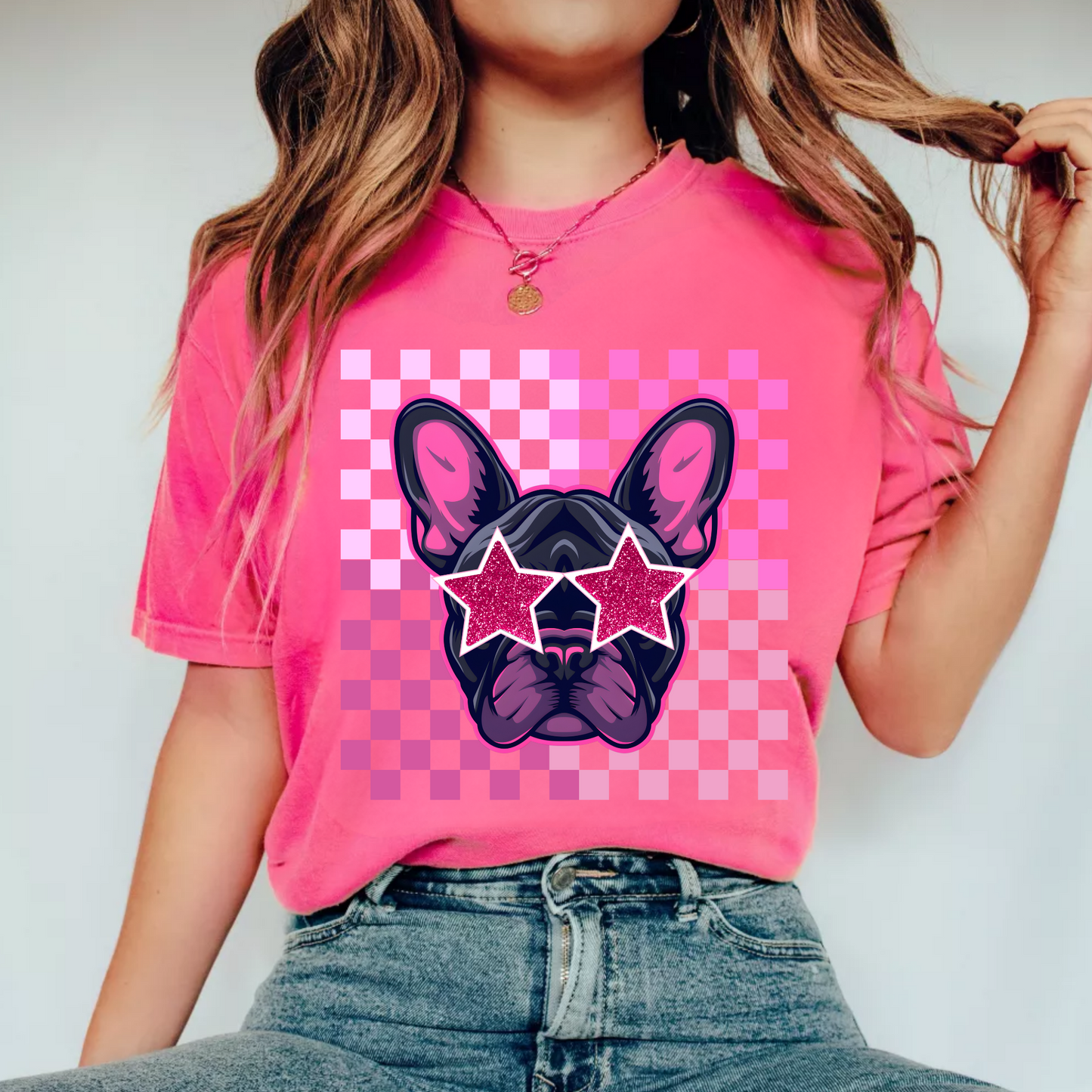 (Shirt not Included) FRENCHIE  - Hot Pink   Clear Film Transfer