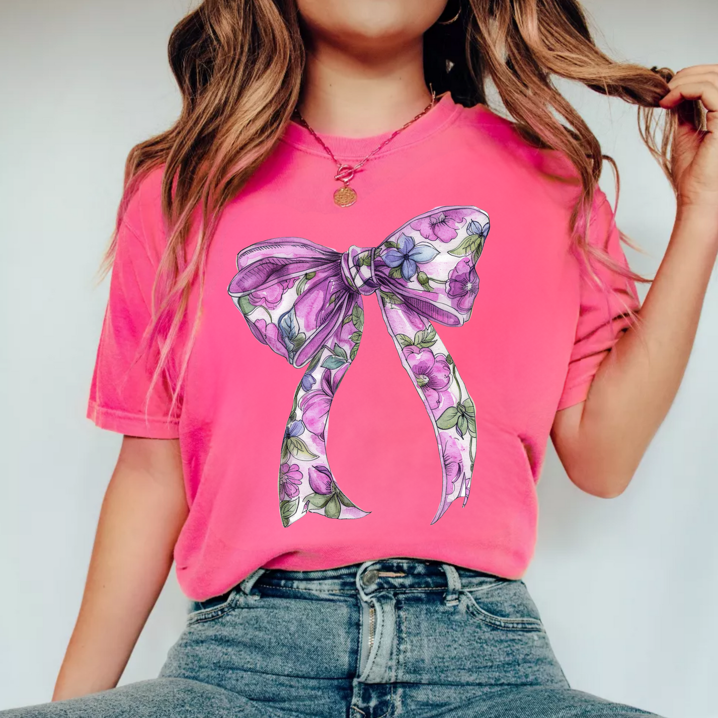 (shirt not included) Floral Purple Bow - Clear Film Transfer