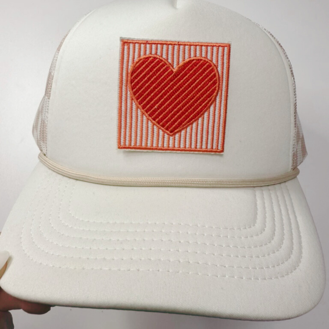 2.5" striped Heart -  Embroidered Hat Patch