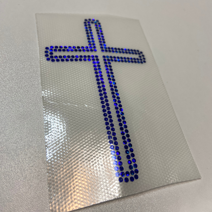 4" Blue Cross - Holographic SPANGLE - COLD PEEL - Perfect for Hats