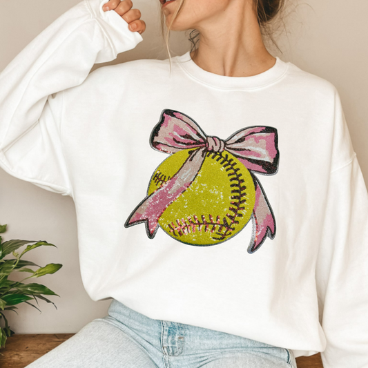 Sequin Softball w Bow  - Sequin Patch