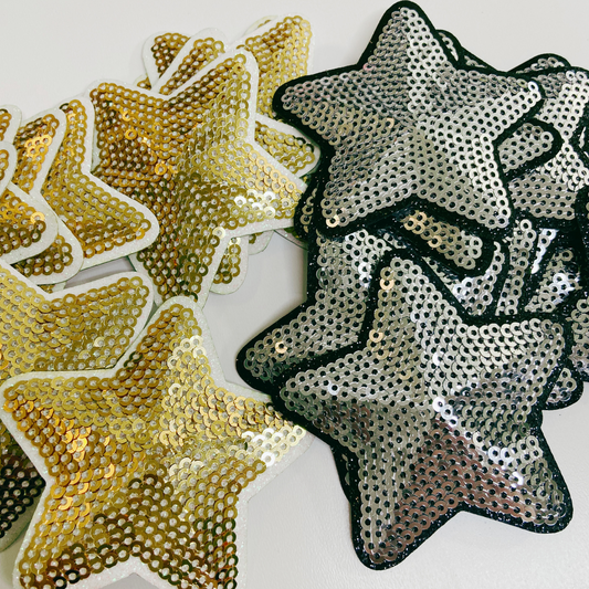 2.5" Sequin Star Gold or Silver -  Embroidered Hat Patch