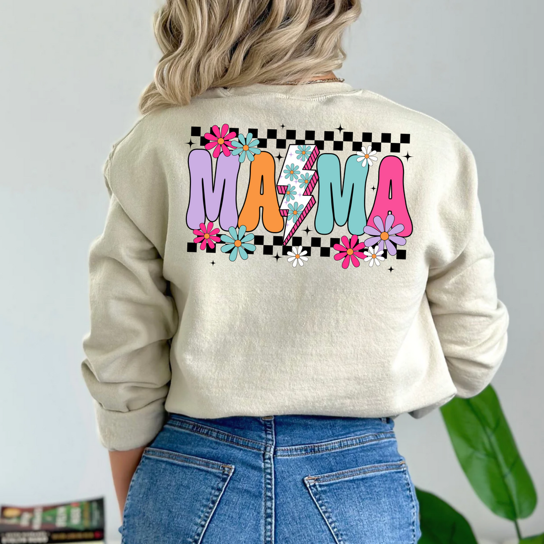 (Shirt not included) MAMA checkered w Lightning and flowers -  DTF (COLD PEEL)