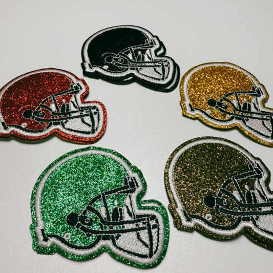 3" Football Helmet in Glittered Embroidered Patch - Hat patch