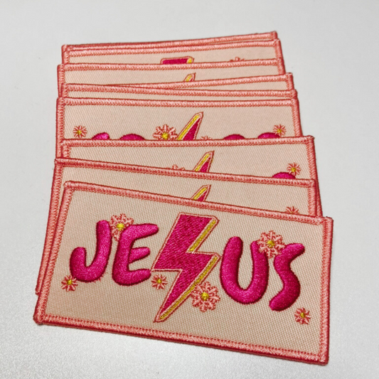 4" JESUS with Lightning and flowers -  Embroidered Hat Patch