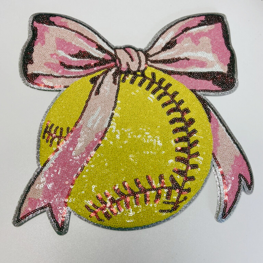 Sequin Softball w Bow  - Sequin Patch