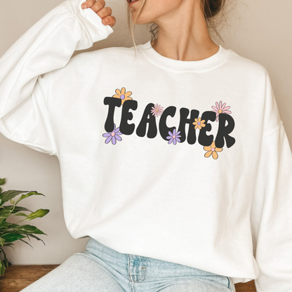 (shirt not included) Teacher w Flowers -  DTF Transfer ( HOT PEEL)