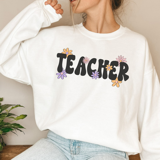 (shirt not included) Teacher w Flowers - DTF Transfer ( HOT PEEL)