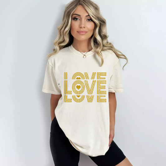 (shirt not included) LOVE LOVE LOVE Metallic Gold - Screen print Transfer