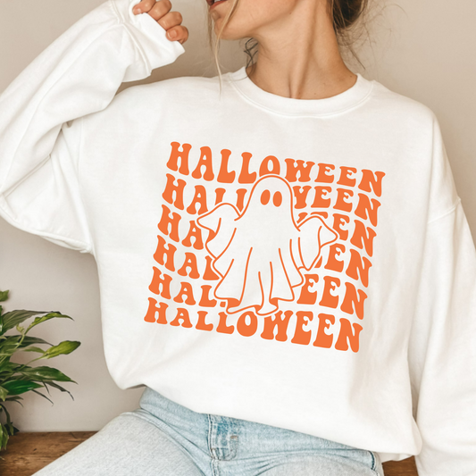 (Shirt not included) Halloween Ghost in neon orange - PUFF  Transfer