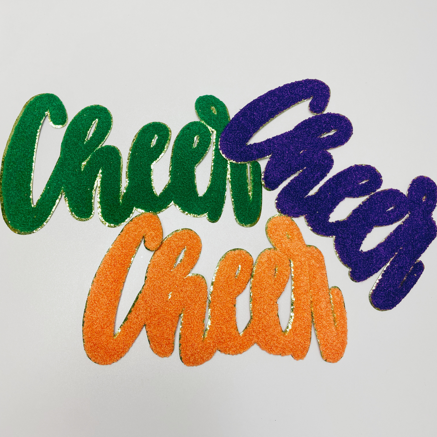 CHEER in Purple, Green or Orange 10.5" wide - Chenille Patch