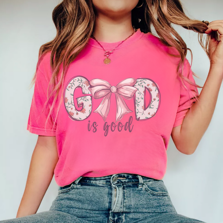 (Shirt not included)  God Is Good with Bow -  DTF (COLD PEEL)