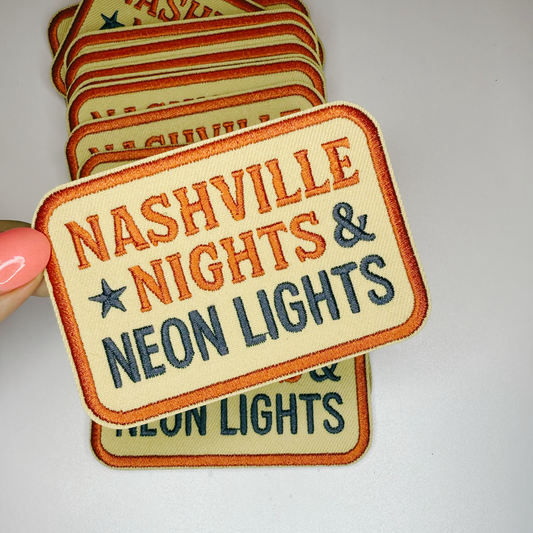 3.5" Nashville Nights - Neon Lights - Embroidered Hat Patch