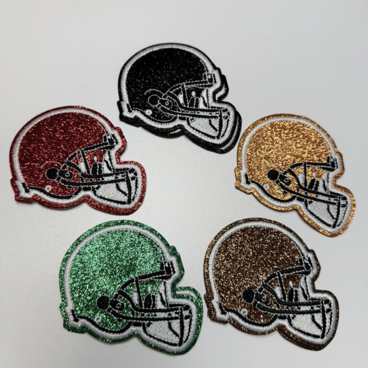 3" Football Helmet in Glittered Embroidered Patch - Hat patch