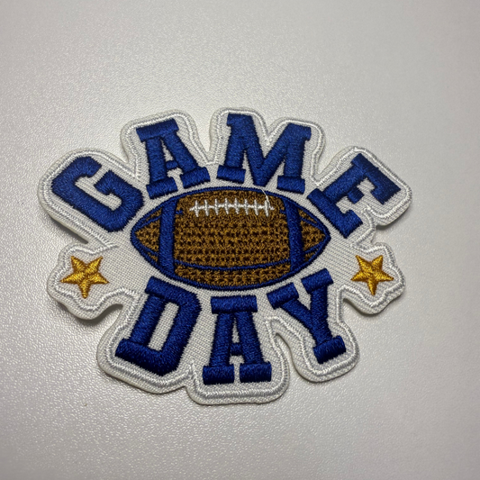 3"  GAME DAY In BLUE  -  Embroidered Hat Patch