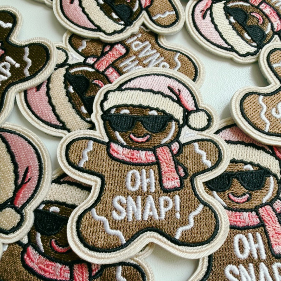 2.5" Oh Snap Gingerbread Man  -  Embroidered Hat Patch
