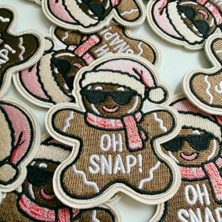 2.5" Oh Snap Gingerbread Man  -  Embroidered Hat Patch