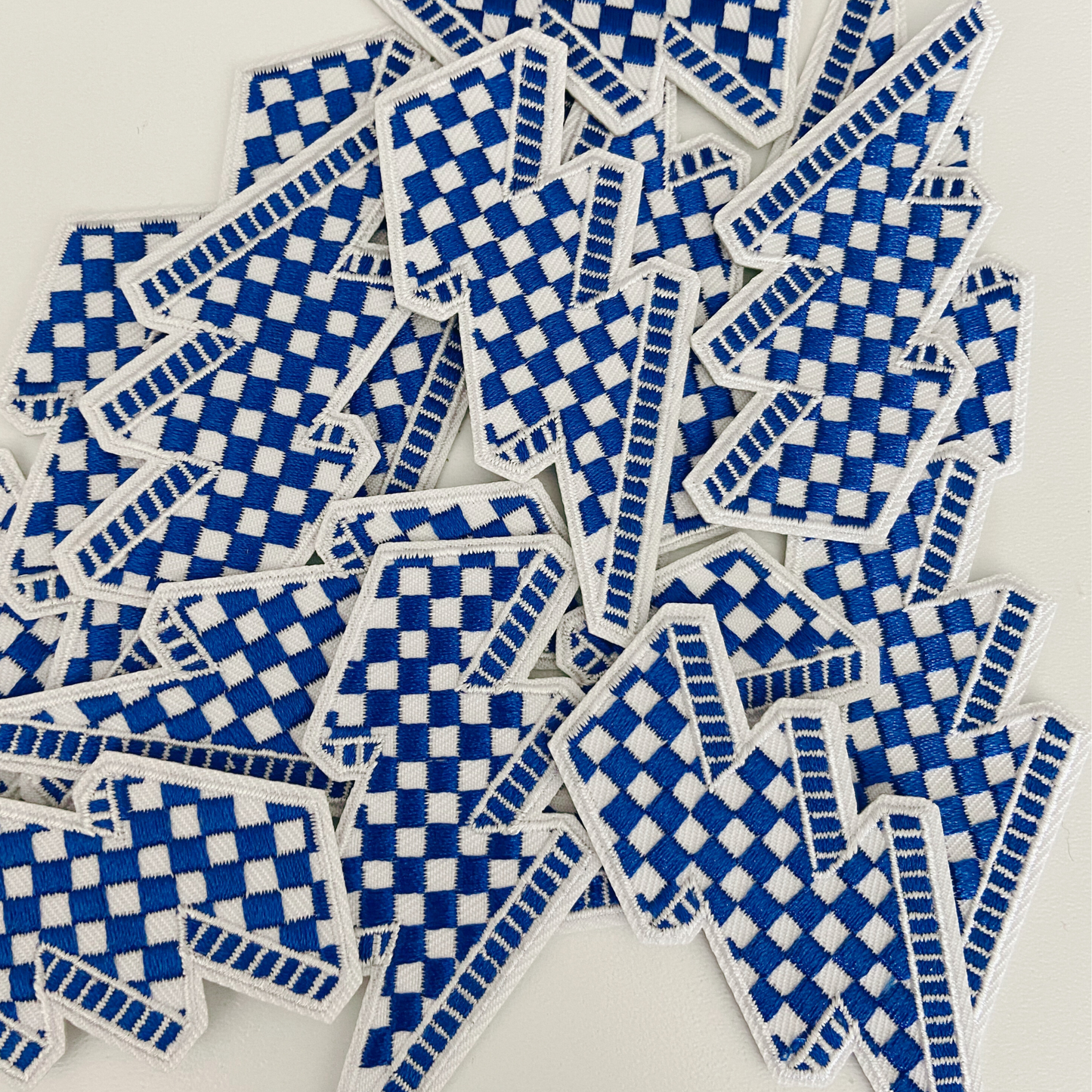 3” Checkered Lightning Blue & White -  Embroidered Hat Patch