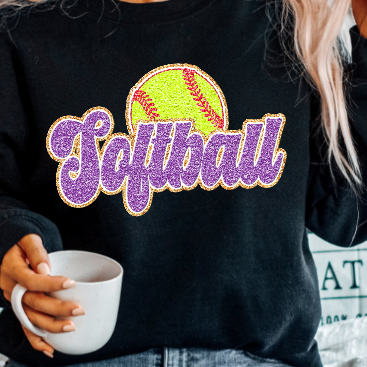 (shirt not included) Softball Faux Chenille - Clear Film Transfer